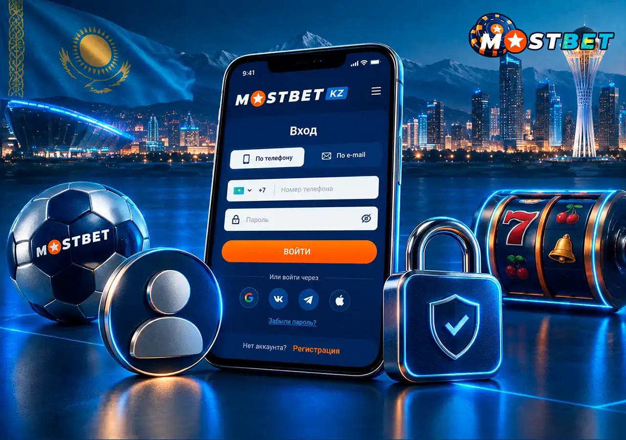 Форма входа в аккаунт Mostbet на сайте для пользователей Казахстана.